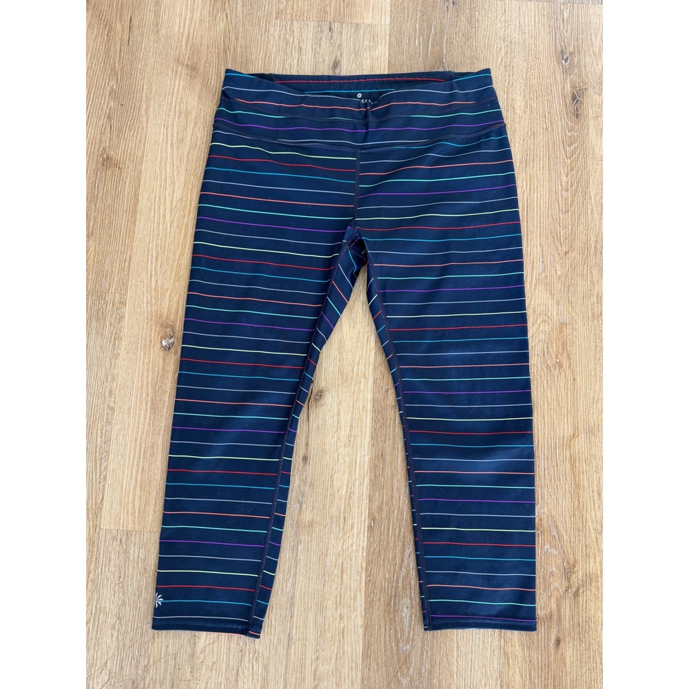 Athleta Be Free Knicker Leggings Womens L Navy‎ Rainbow Stripe Cropped